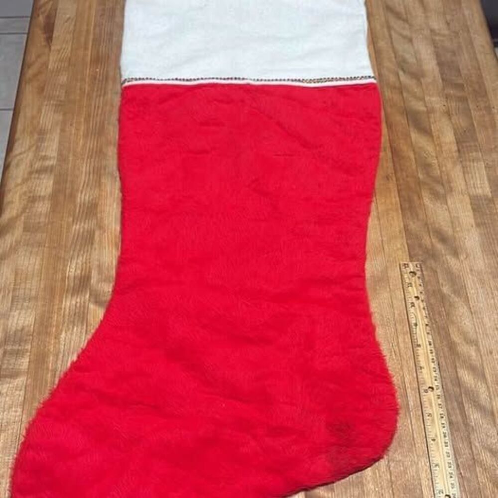 Large Red and White Plush Christmas Stocking